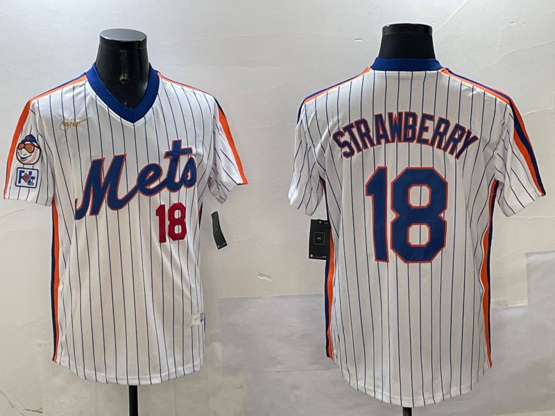 Men New York Mets #18 Strawberry White Stripe Throwback Game Fashion 2025 Nike MLB Jersey style 3